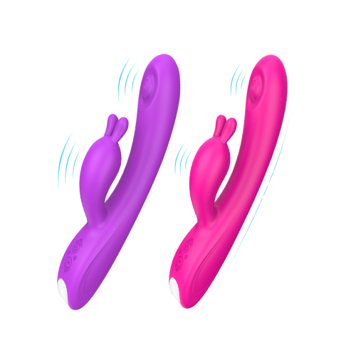 Candy: Bunny Ear Vibrator with G-Spot Knocking Dildo Vibrator, purple and pink variation